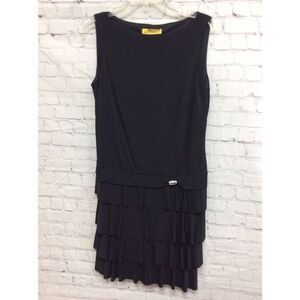Clari.e. Women's Little Black Evening A line Dress Sleeveless Ruffles Sz 8